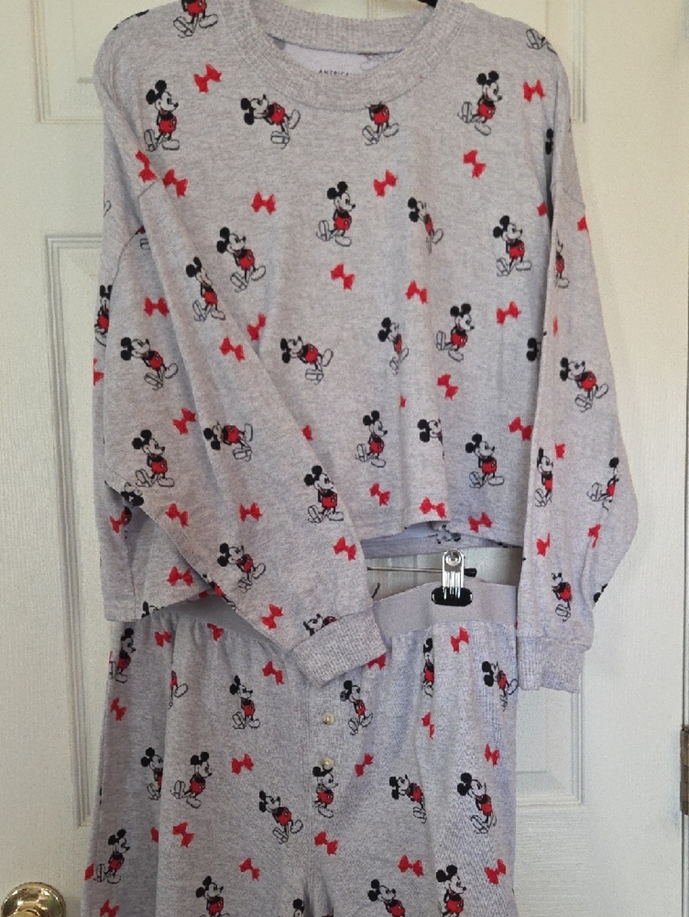 American Eagle Outfitters Light Gray Mickey Mouse Pajama Set with Red Accents - Picture 8 of 8